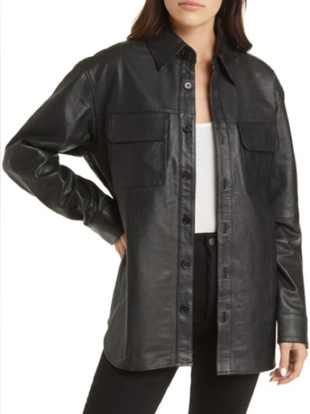 NWT Deadwood Leather Shoreline Shirt Jacket Black Recycled Lambskin Sz 36